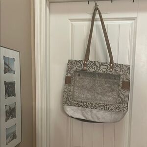 Myra Stylish Gray and Brown cowhide Tote Bag/purse